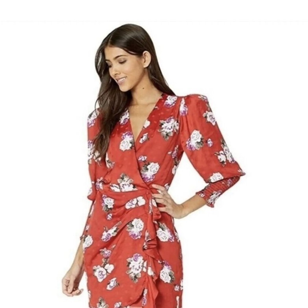 NWT WAYF Red Roses Ruffle Wrap Mini Dress‎